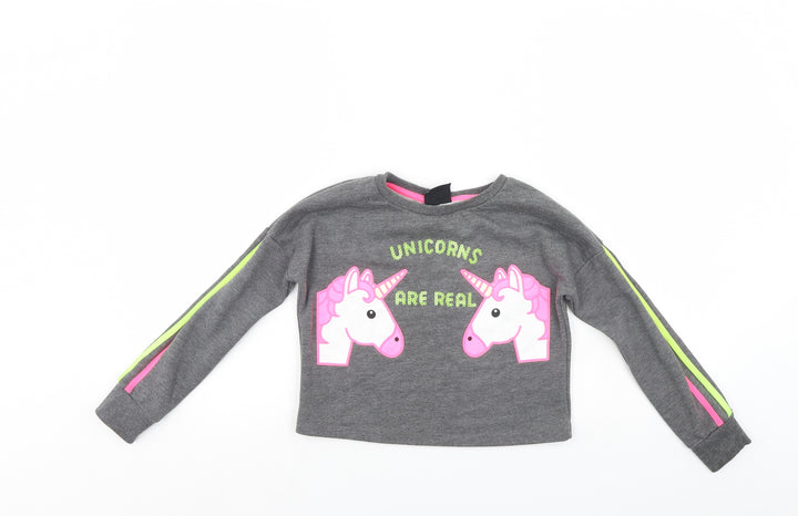 Primark Girls Grey Pullover Sweatshirt Size 8-9 Years - cropped