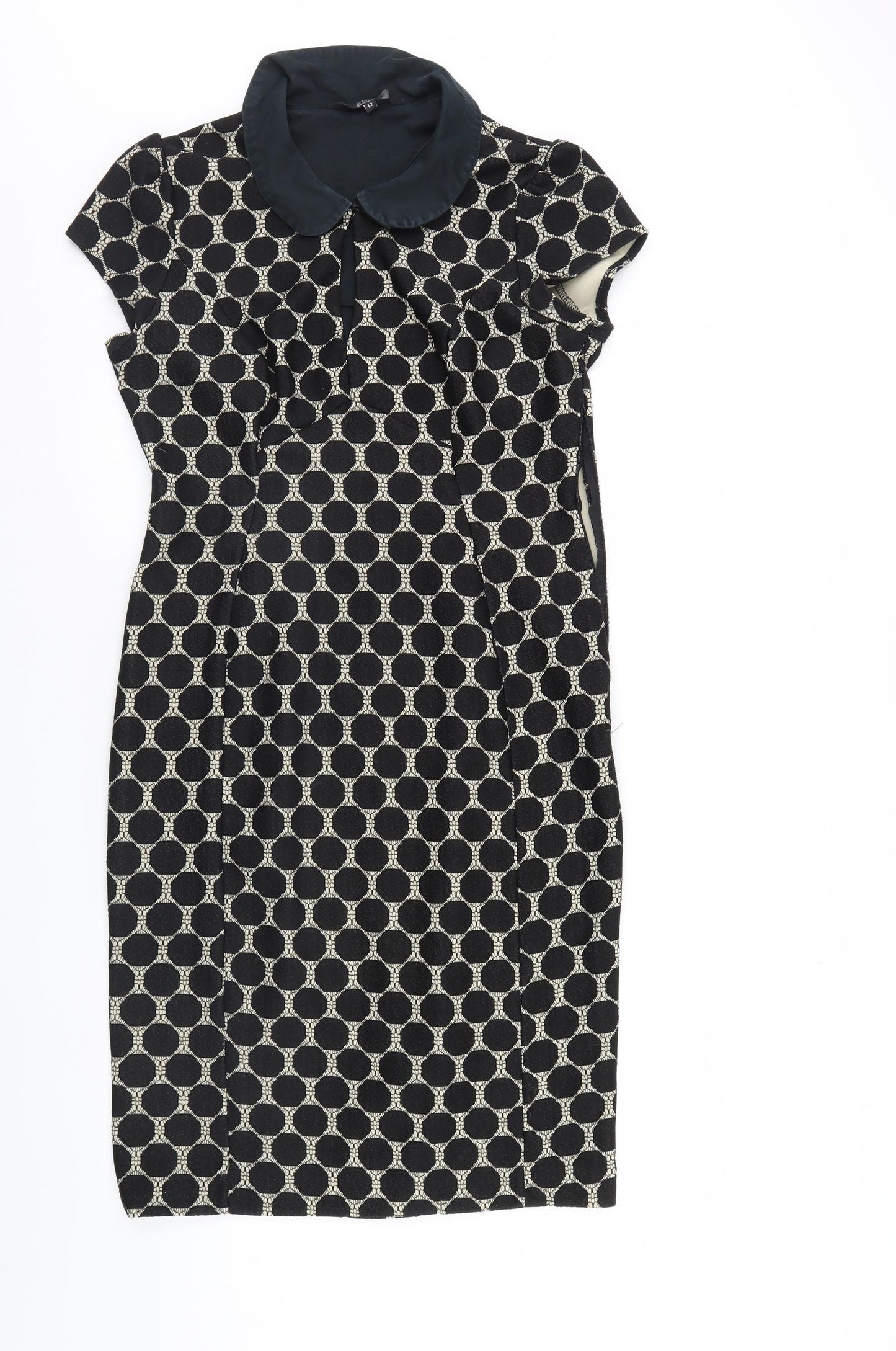 Julien Macdonald Womens Black Polka Dot  Pencil Dress  Size 12