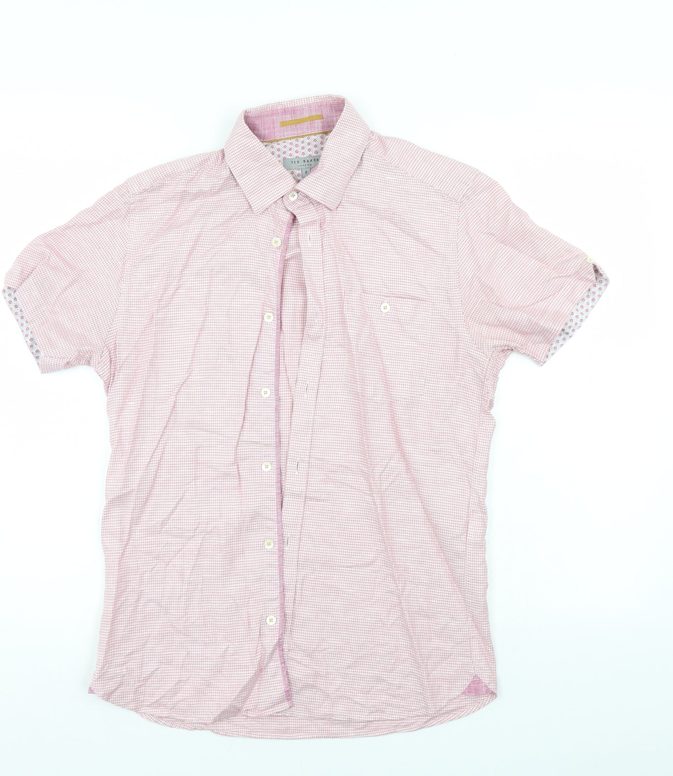 Ted Baker Mens Pink Houndstooth   Button-Up Size S