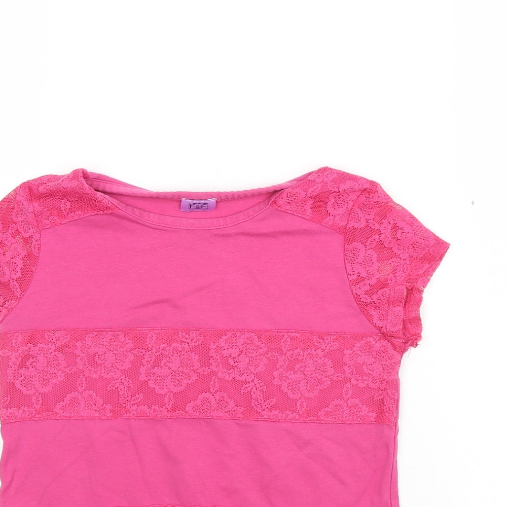 F&F Girls Pink Floral  Basic T-Shirt Size 7-8 Years