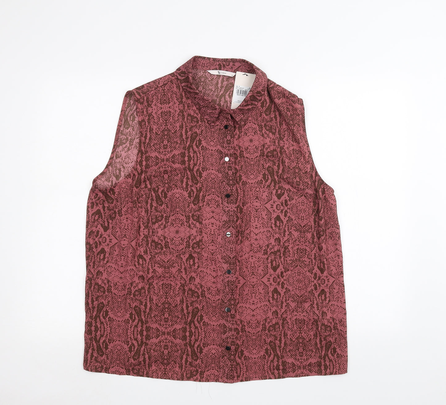 TU Womens Pink Animal Print  Basic Button-Up Size 18