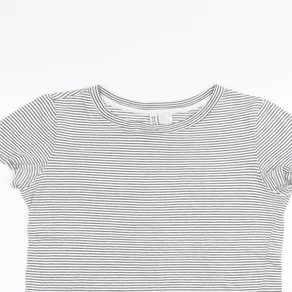 H&M Womens White Striped  Basic T-Shirt Size XS