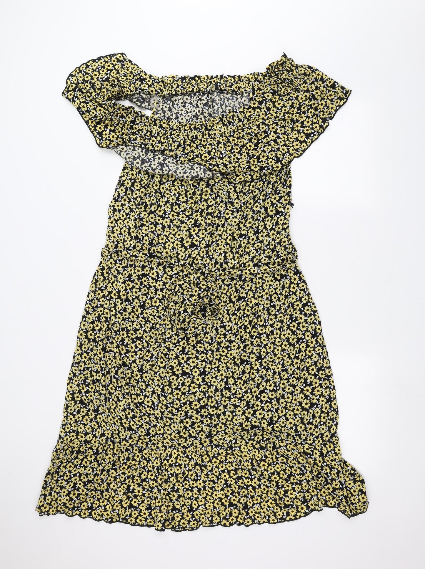George Womens Black Floral  A-Line  Size 14