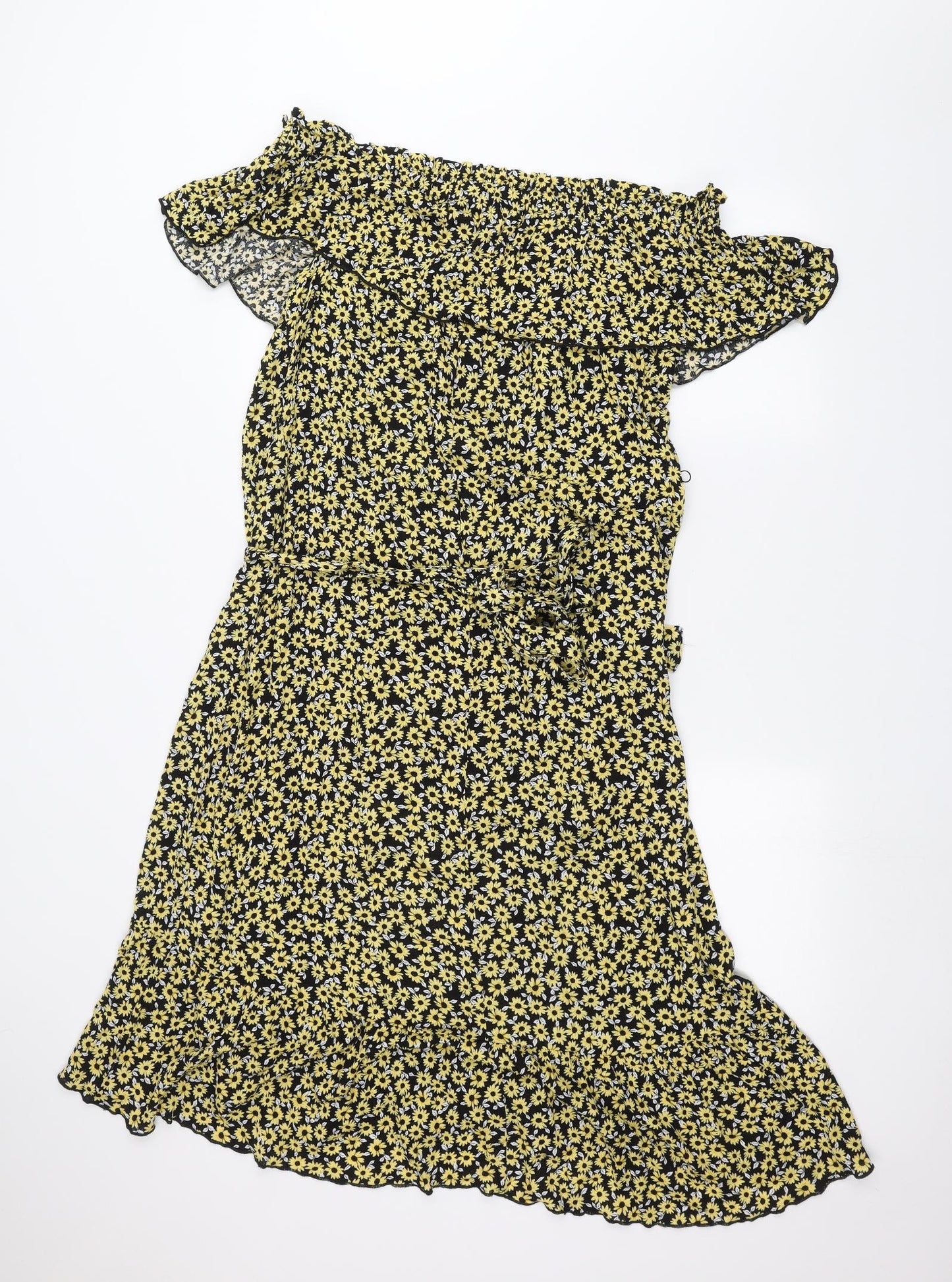 George Womens Black Floral  A-Line  Size 14
