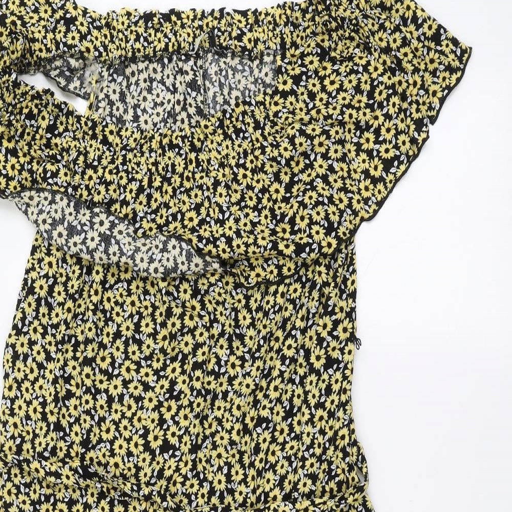 George Womens Black Floral  A-Line  Size 14