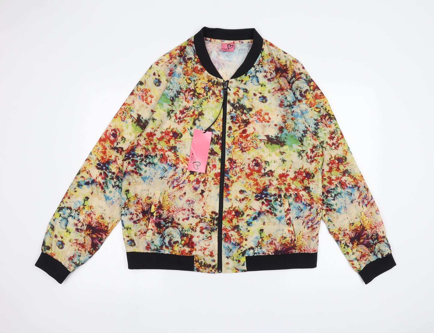 Adore Womens White Floral  Bomber Jacket Jacket Size 16