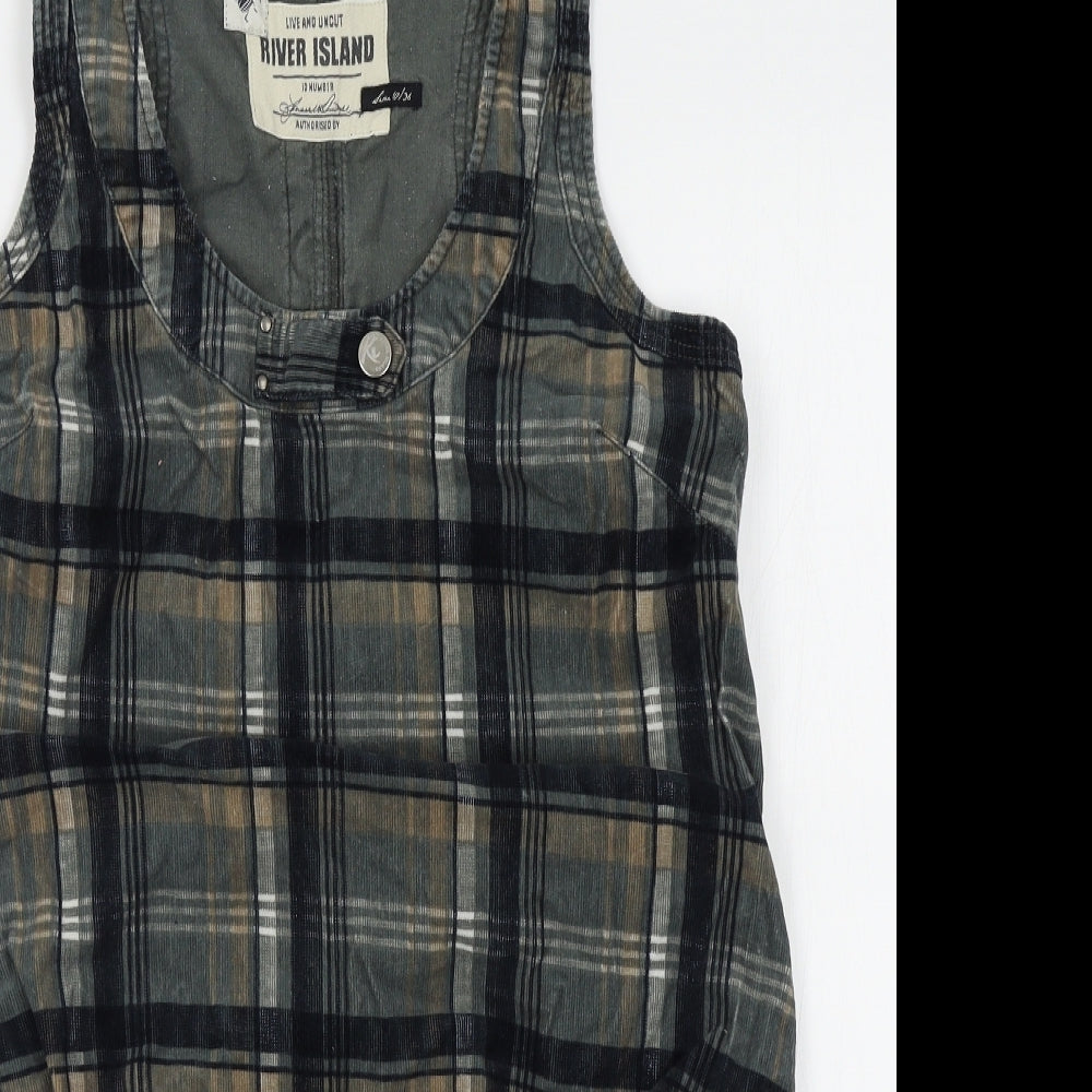 River Island Womens Grey Plaid  Pinafore/Dungaree Dress  Size 10