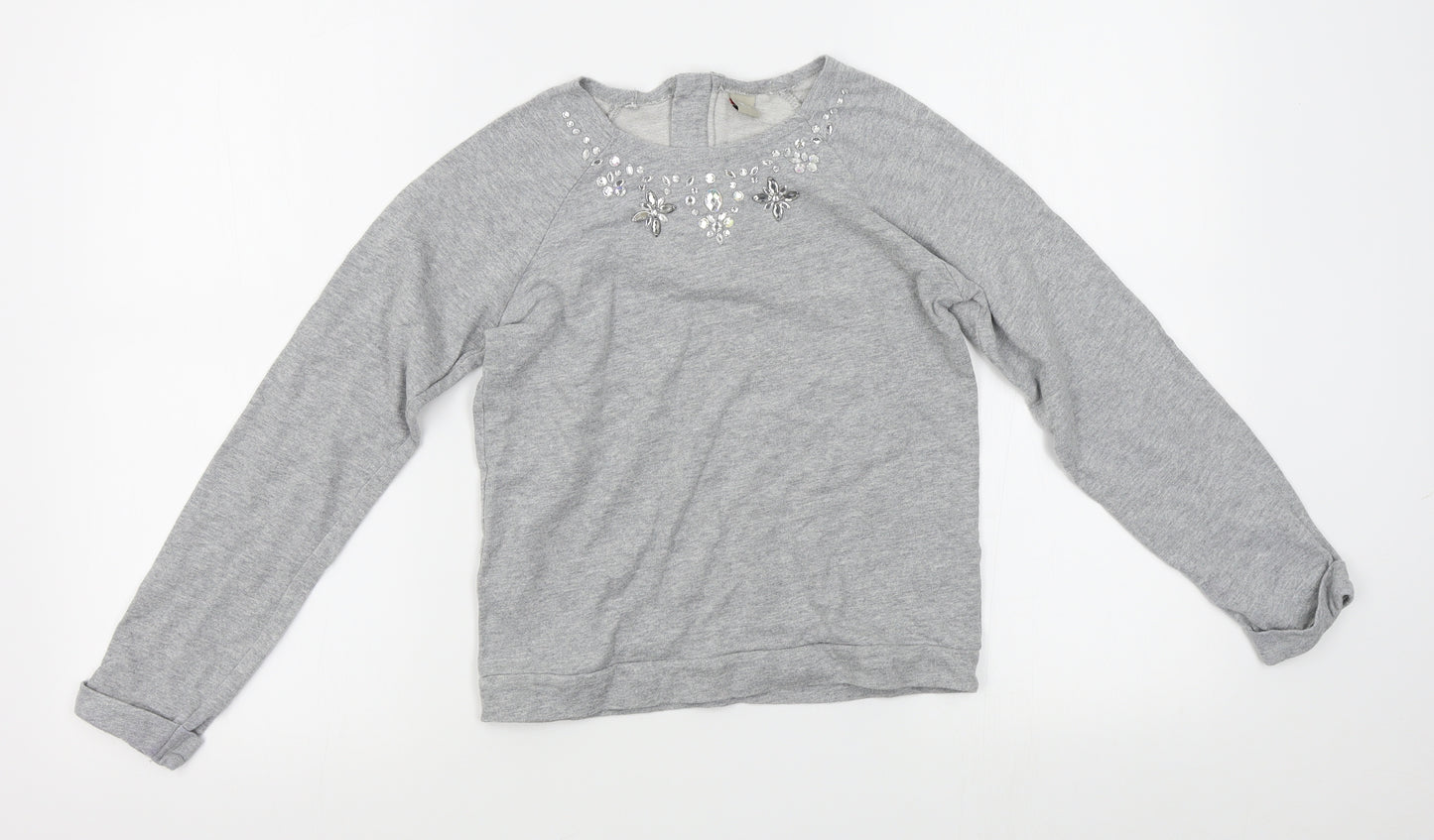 TU Girls Grey   Pullover Jumper Size 11 Years  - embellished collar
