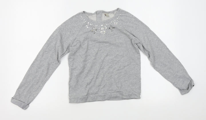 TU Girls Grey   Pullover Jumper Size 11 Years  - embellished collar