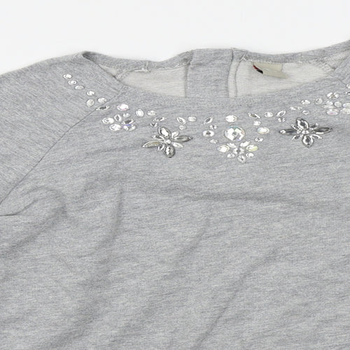 TU Girls Grey   Pullover Jumper Size 11 Years  - embellished collar