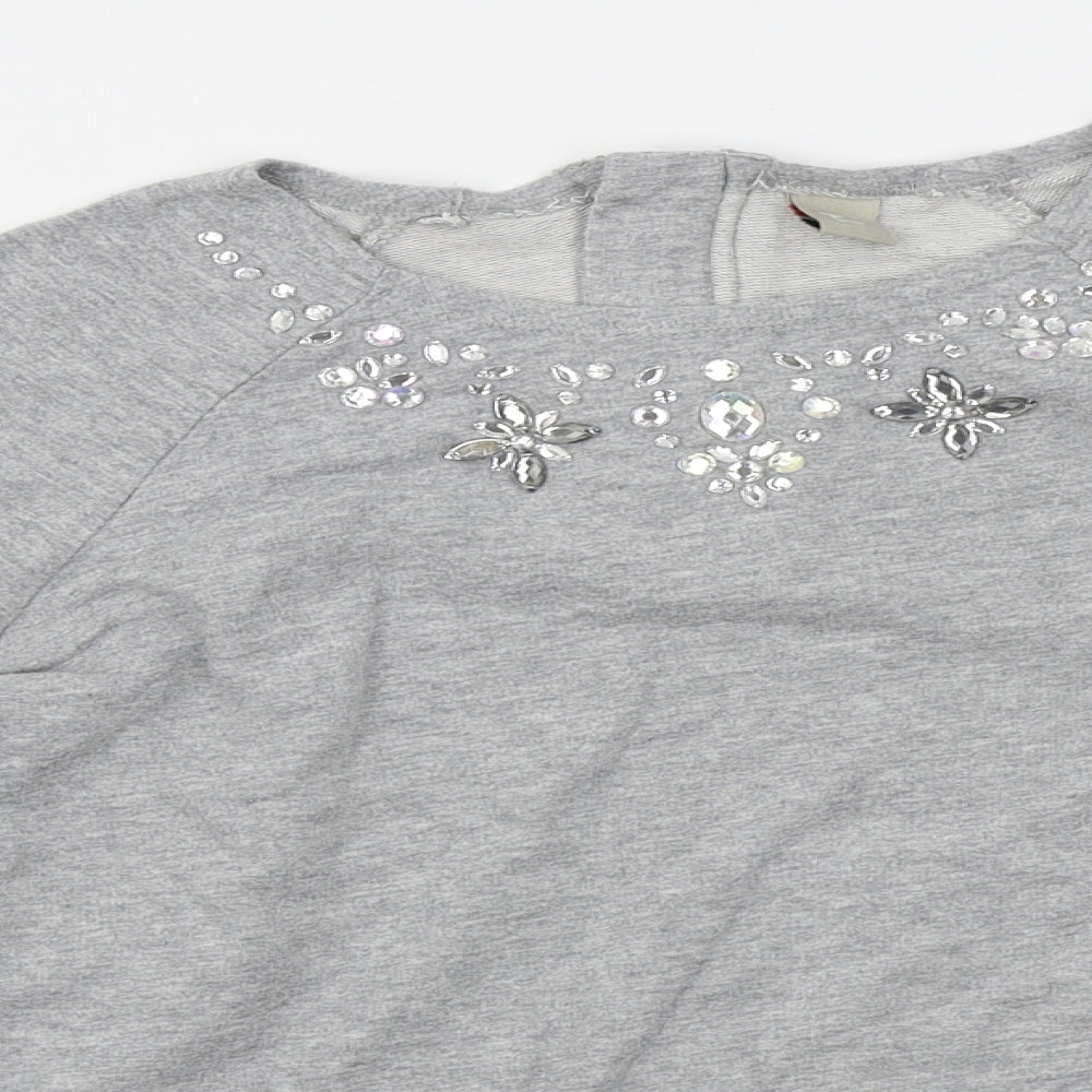 TU Girls Grey   Pullover Jumper Size 11 Years  - embellished collar