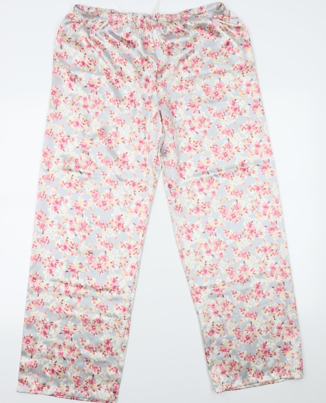 M&S Womens Silver Floral   Lounge Pants Size 14  - silk feel