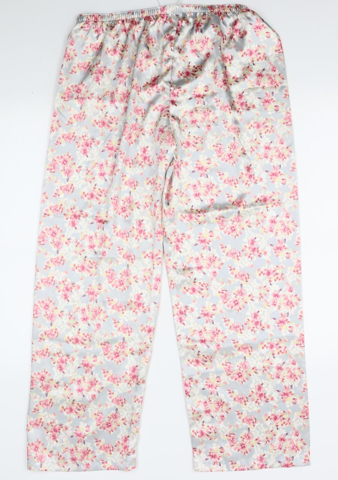 M&S Womens Silver Floral   Lounge Pants Size 14  - silk feel