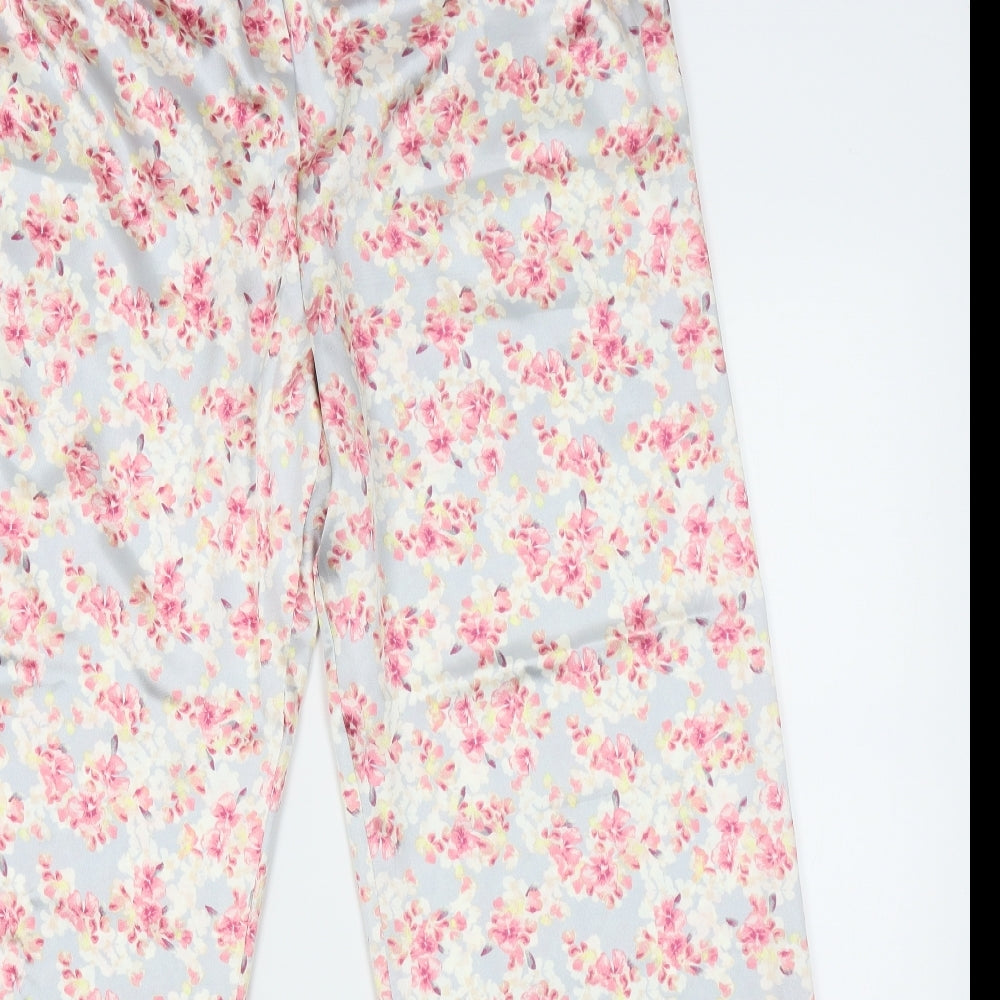 M&S Womens Silver Floral   Lounge Pants Size 14  - silk feel