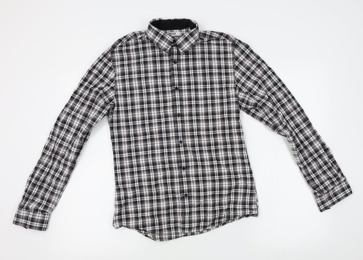 Topman Mens Grey Plaid Button-Up Size S