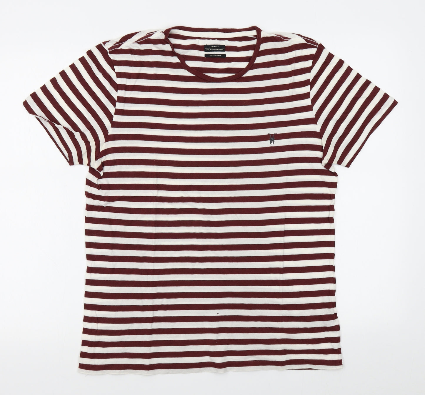 All Saints Mens Red Striped   T-Shirt Size M