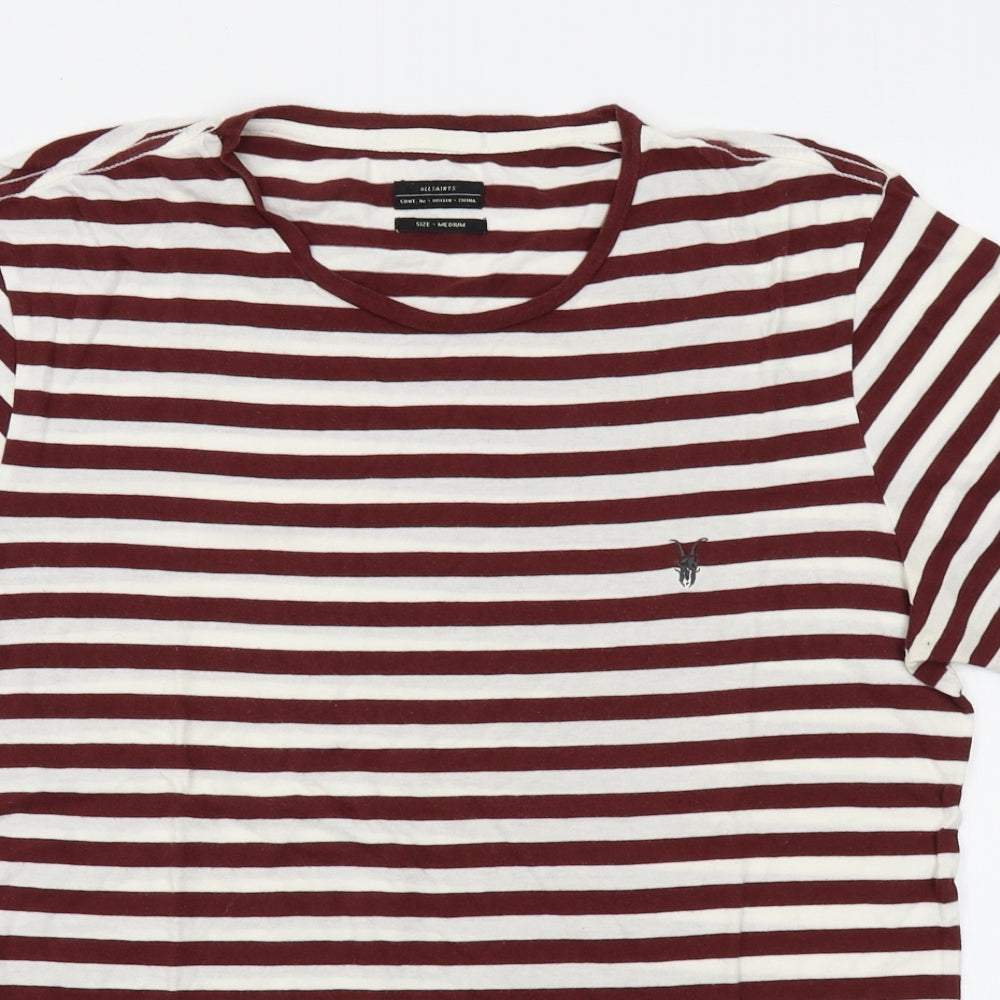 All Saints Mens Red Striped   T-Shirt Size M