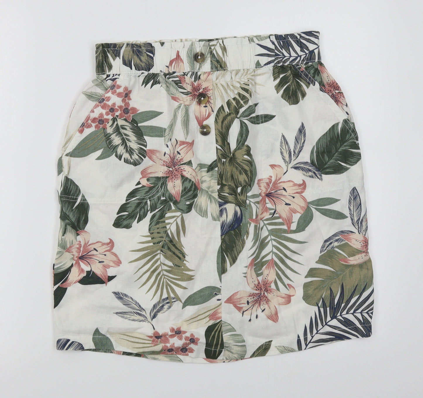 Peacocks Womens White Floral  A-Line Skirt Size 8