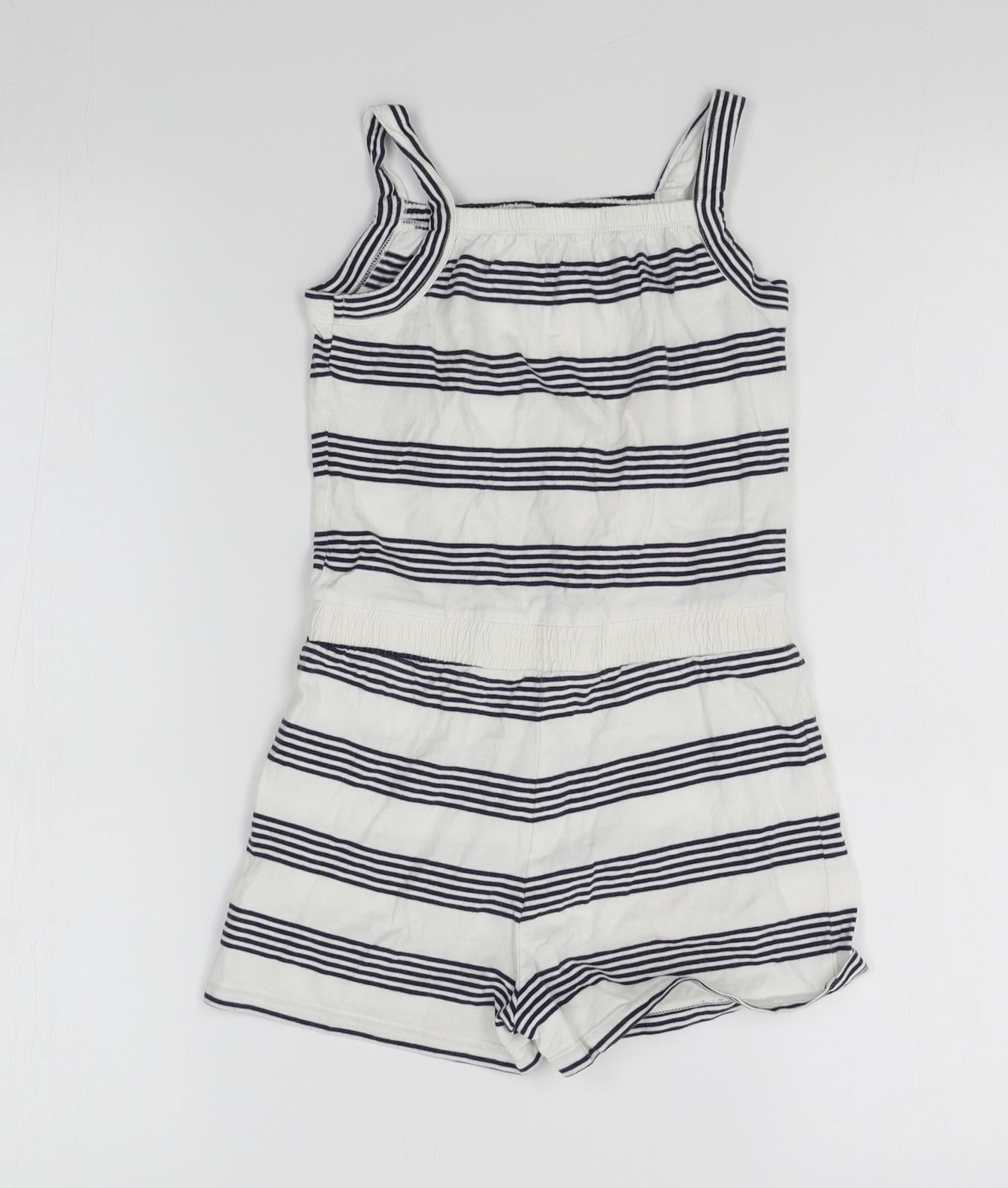 Nutmeg Girls White Striped  Romper One-Piece Size 6-7 Years