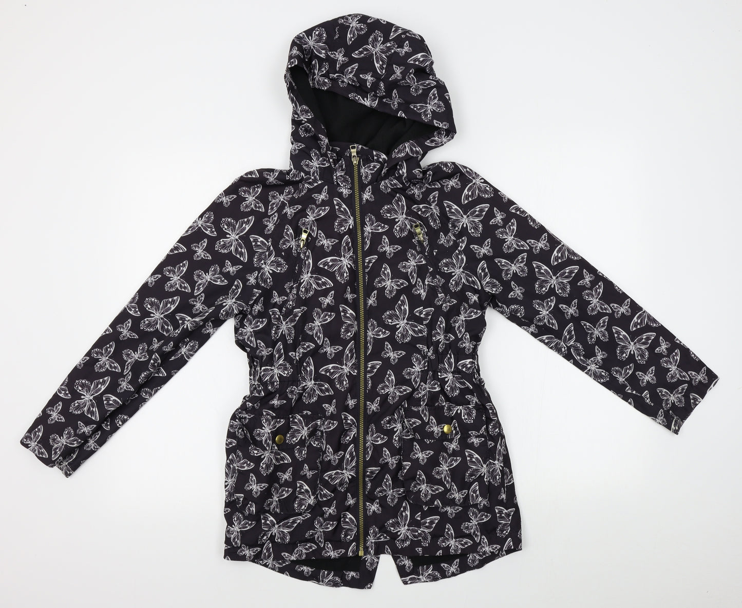 Matalan Girls Black Floral  Rain Coat Coat Size 10-11 Years