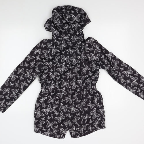 Matalan Girls Black Floral  Rain Coat Coat Size 10-11 Years