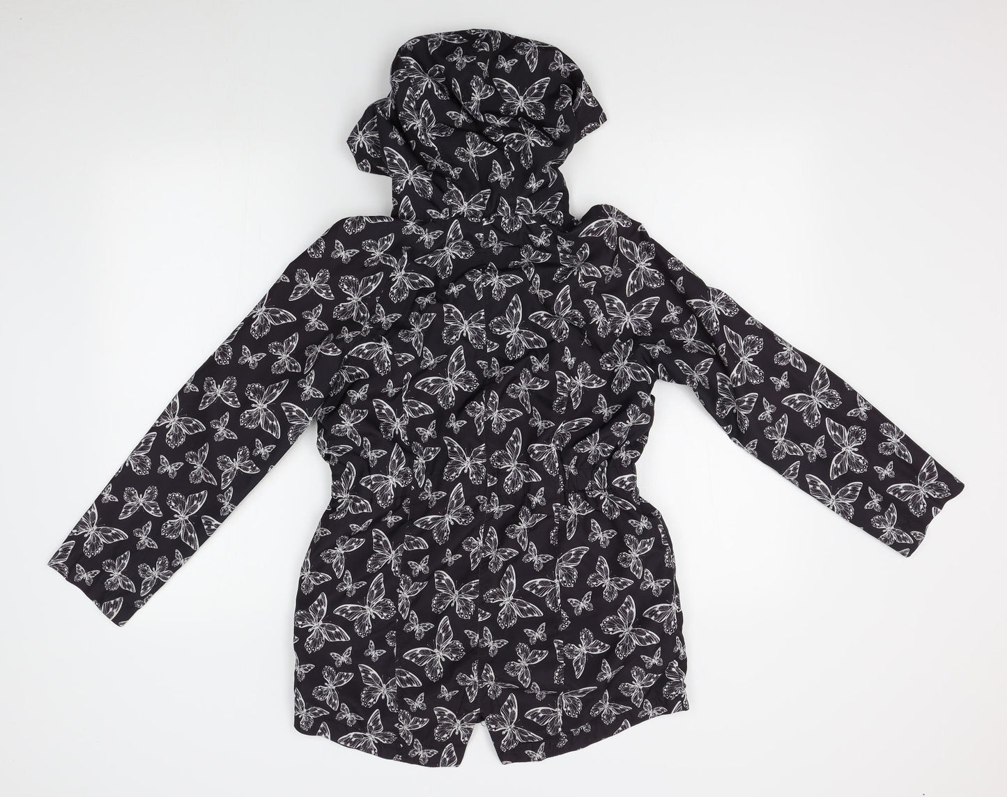 Matalan Girls Black Floral  Rain Coat Coat Size 10-11 Years