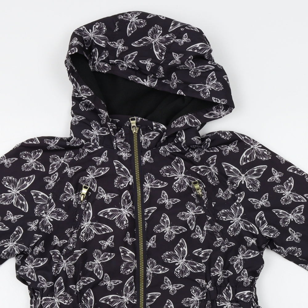 Matalan Girls Black Floral  Rain Coat Coat Size 10-11 Years