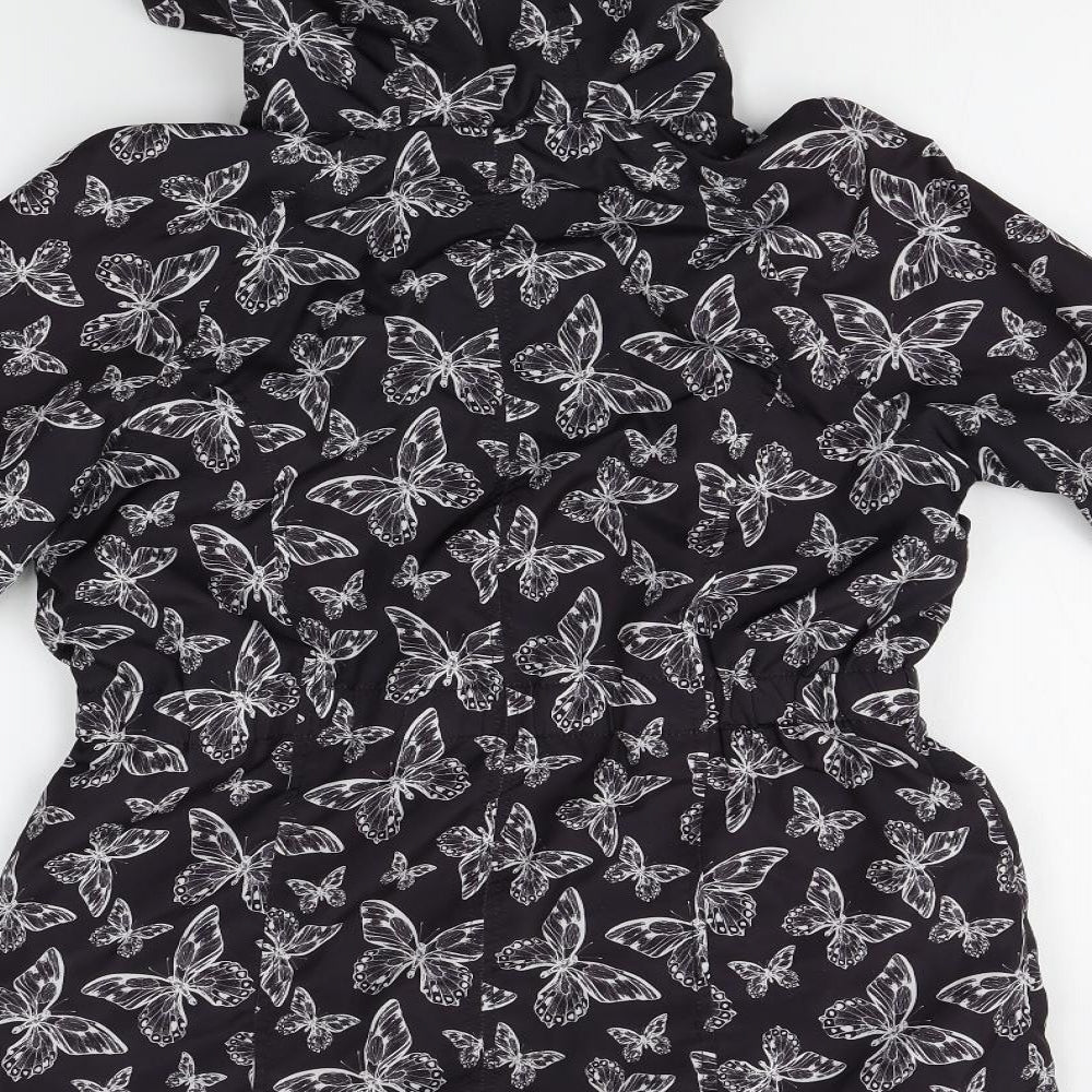 Matalan Girls Black Floral  Rain Coat Coat Size 10-11 Years