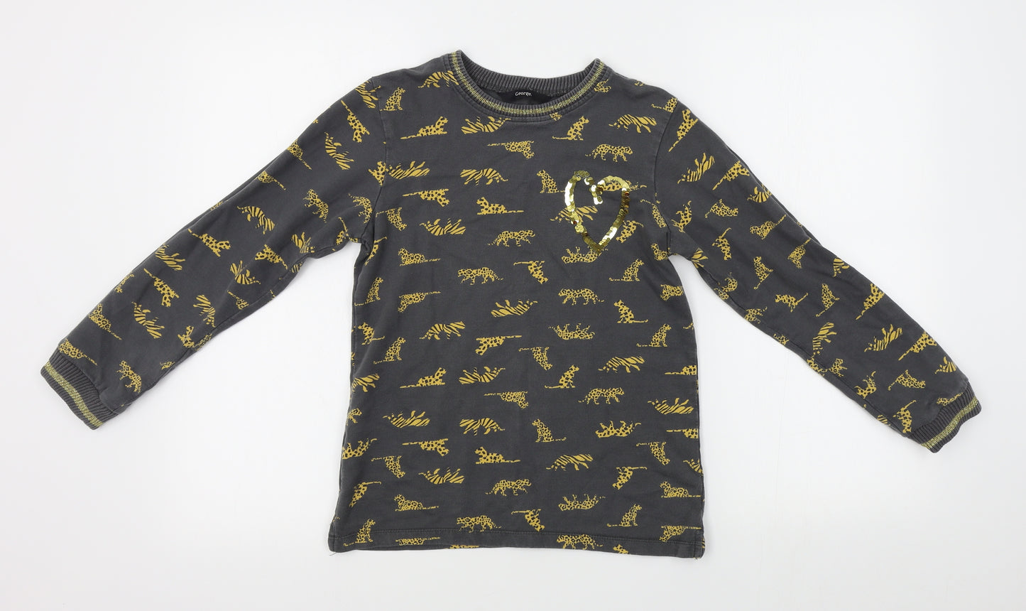 George Girls Grey Animal Print  Pullover Jumper Size 10-11 Years