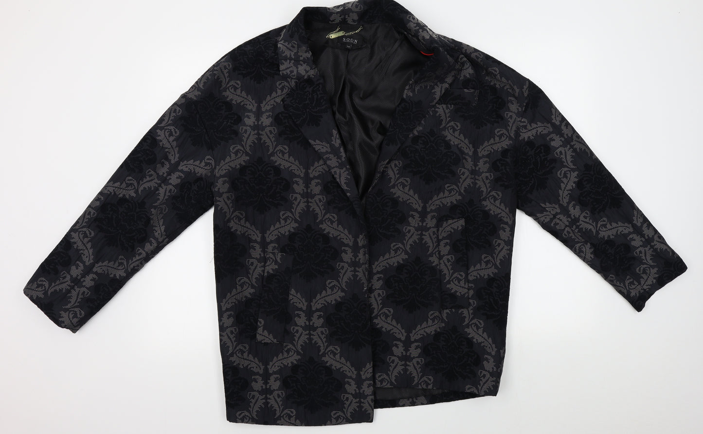Soon Womens Black Floral  Jacket Blazer Size 14
