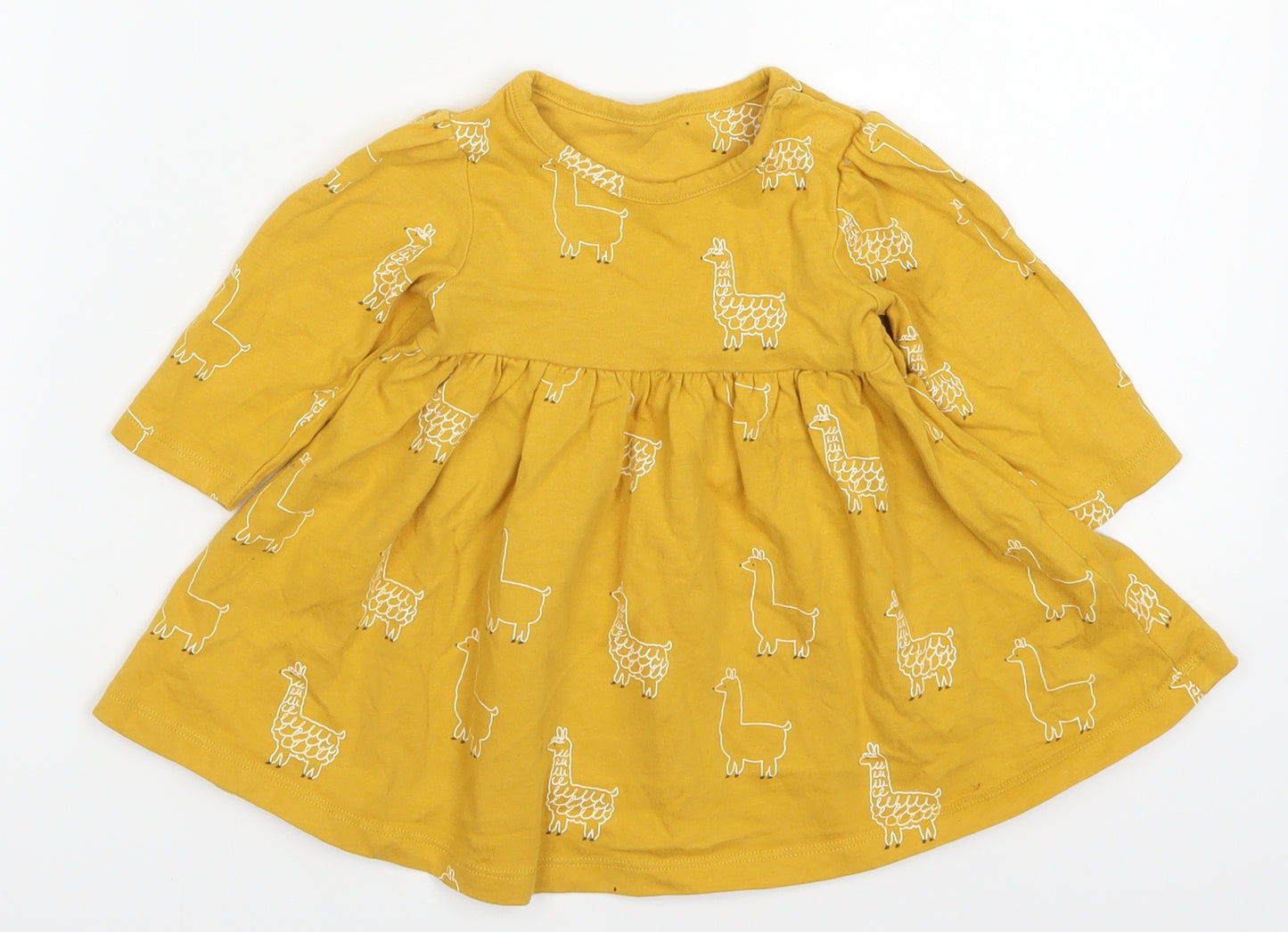 Marks and Spencer Girls Yellow   Skater Dress  Size 3-6 Months  - Llamas and Alpacas