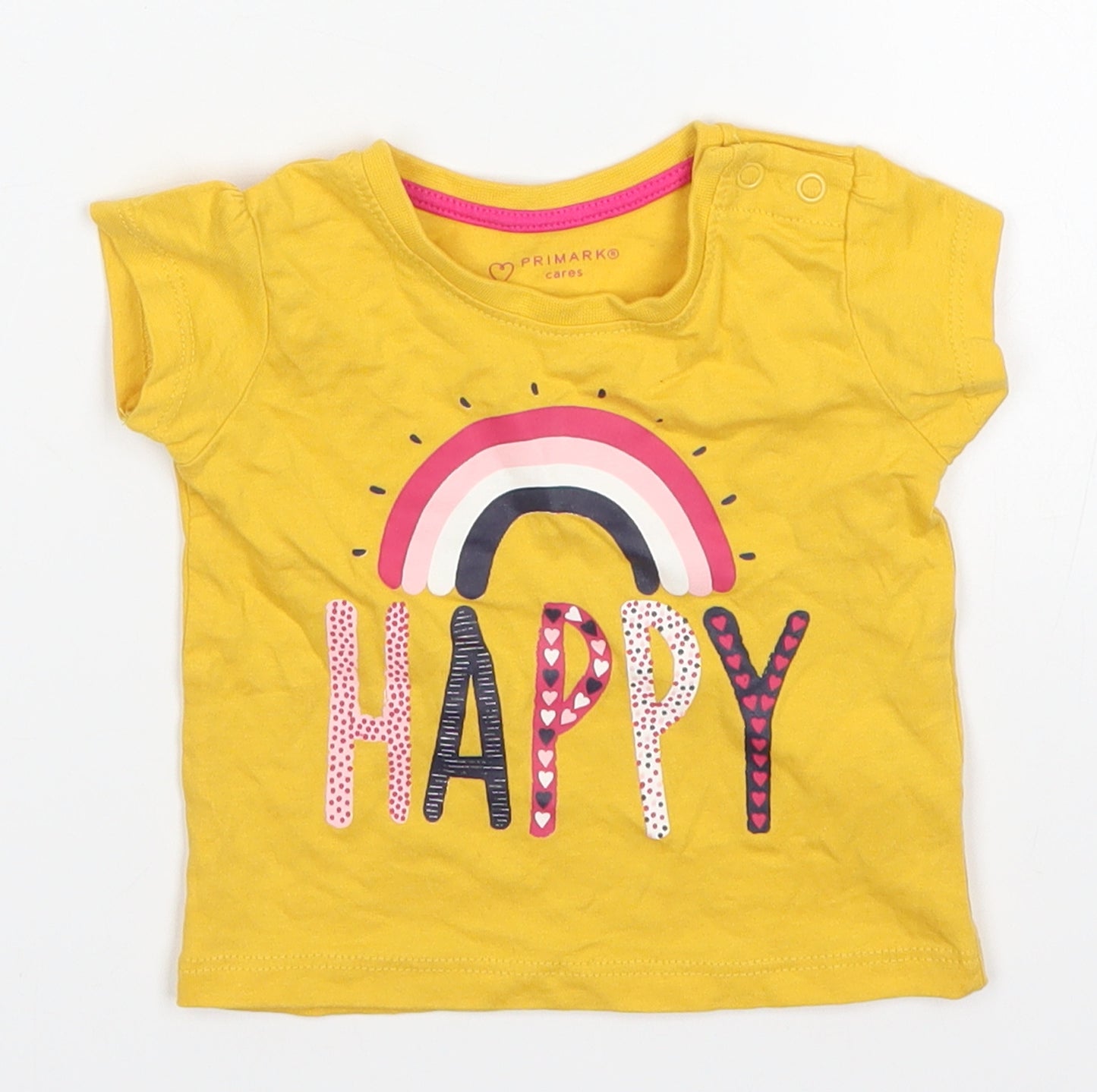 Primark Girls Yellow   Basic T-Shirt Size 3-6 Months  - Happy