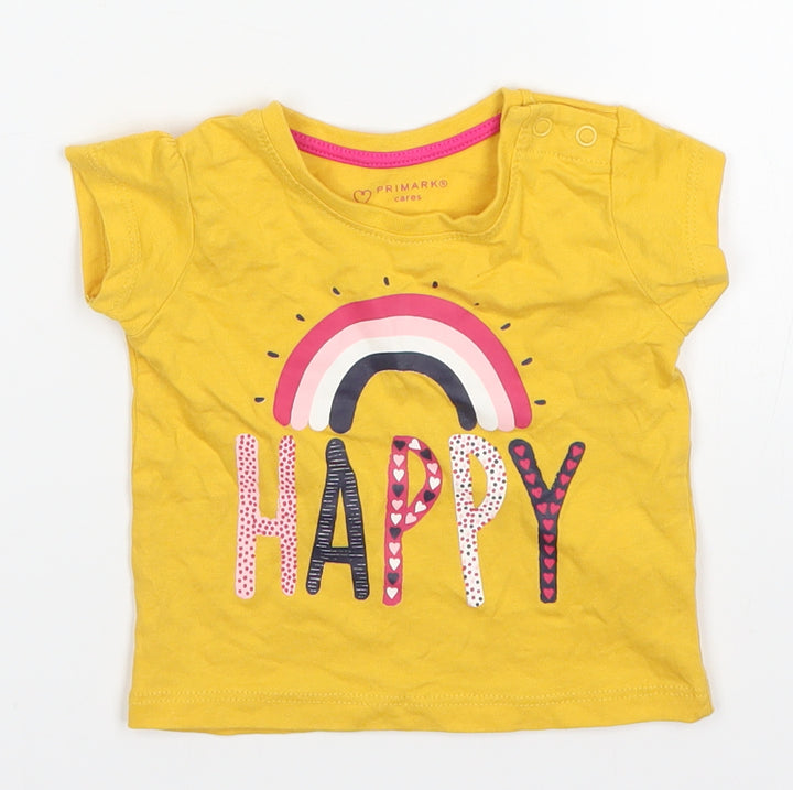 Primark Girls Yellow   Basic T-Shirt Size 3-6 Months  - Happy