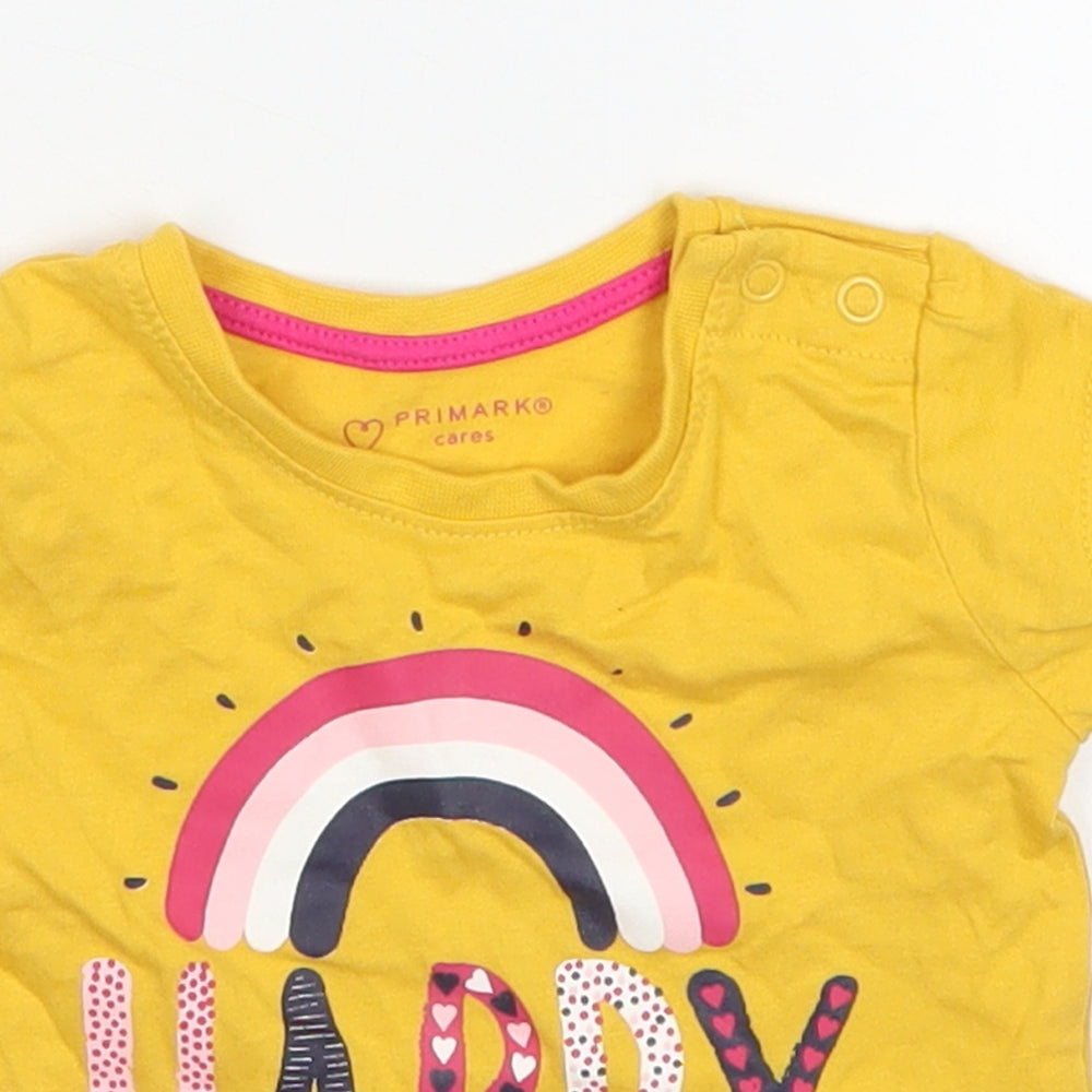 Primark Girls Yellow   Basic T-Shirt Size 3-6 Months  - Happy