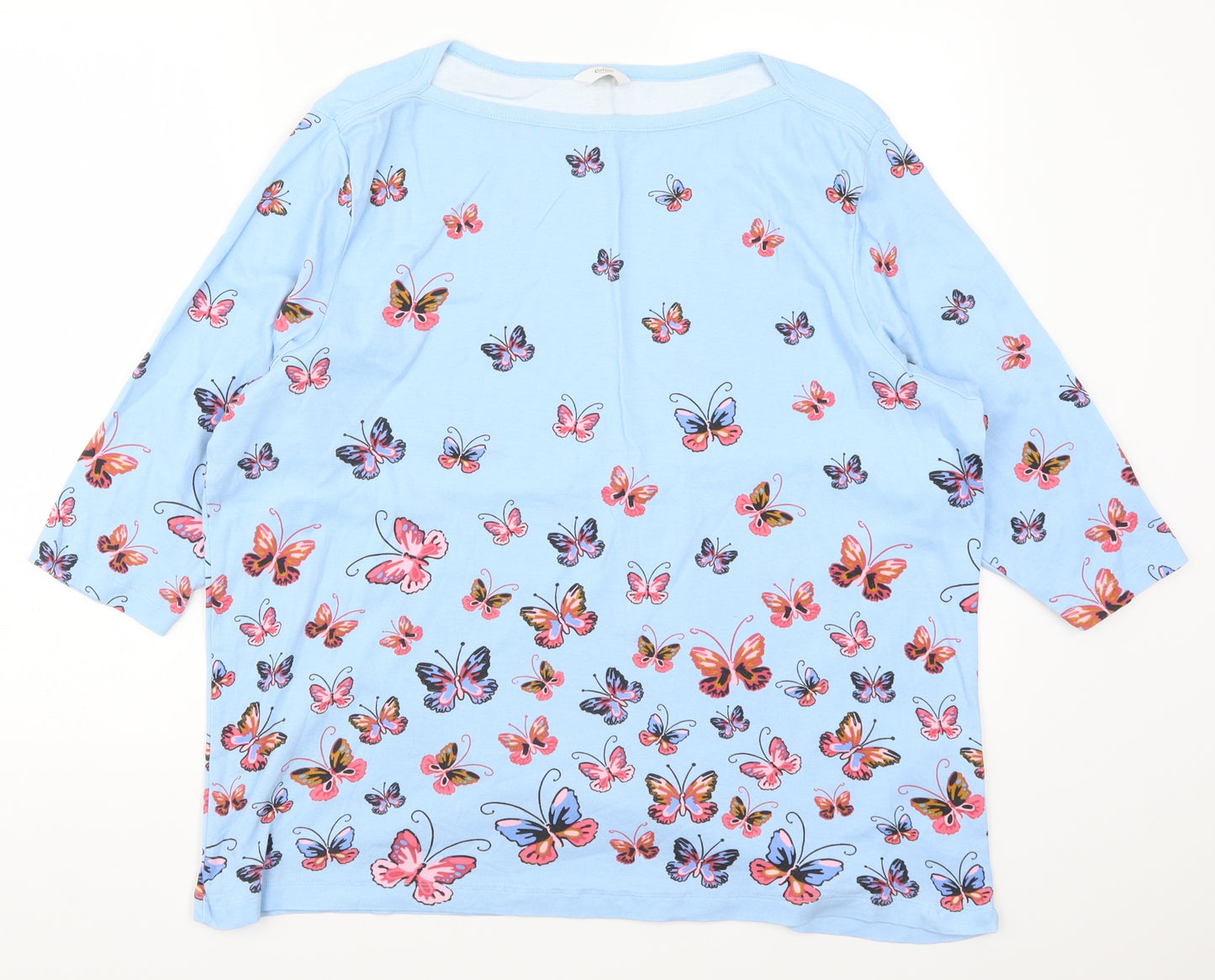 Cotton Traders Womens Blue   Basic T-Shirt Size 26  - Butterflies