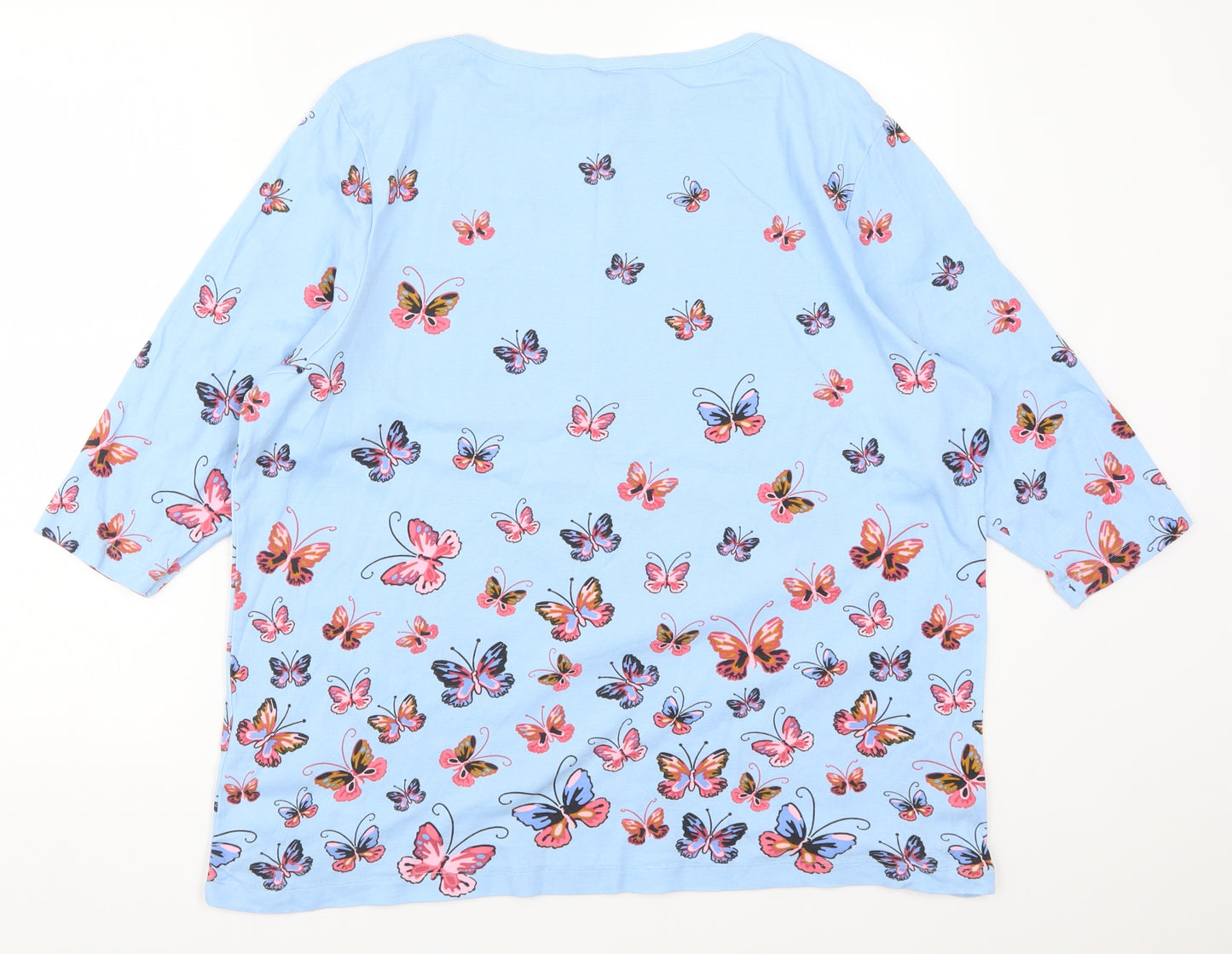 Cotton Traders Womens Blue   Basic T-Shirt Size 26  - Butterflies
