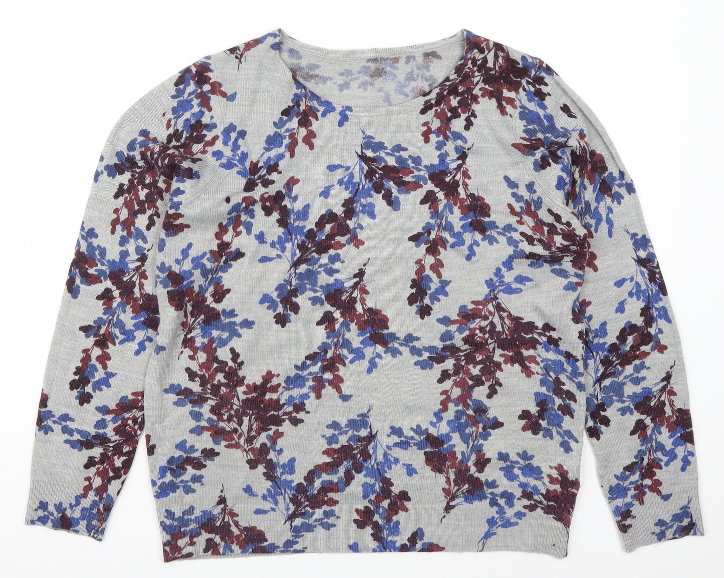 Debenhams Womens Grey Floral Knit Pullover Jumper Size 16  - Red and Blue