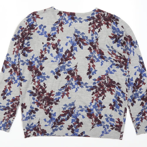 Debenhams Womens Grey Floral Knit Pullover Jumper Size 16  - Red and Blue