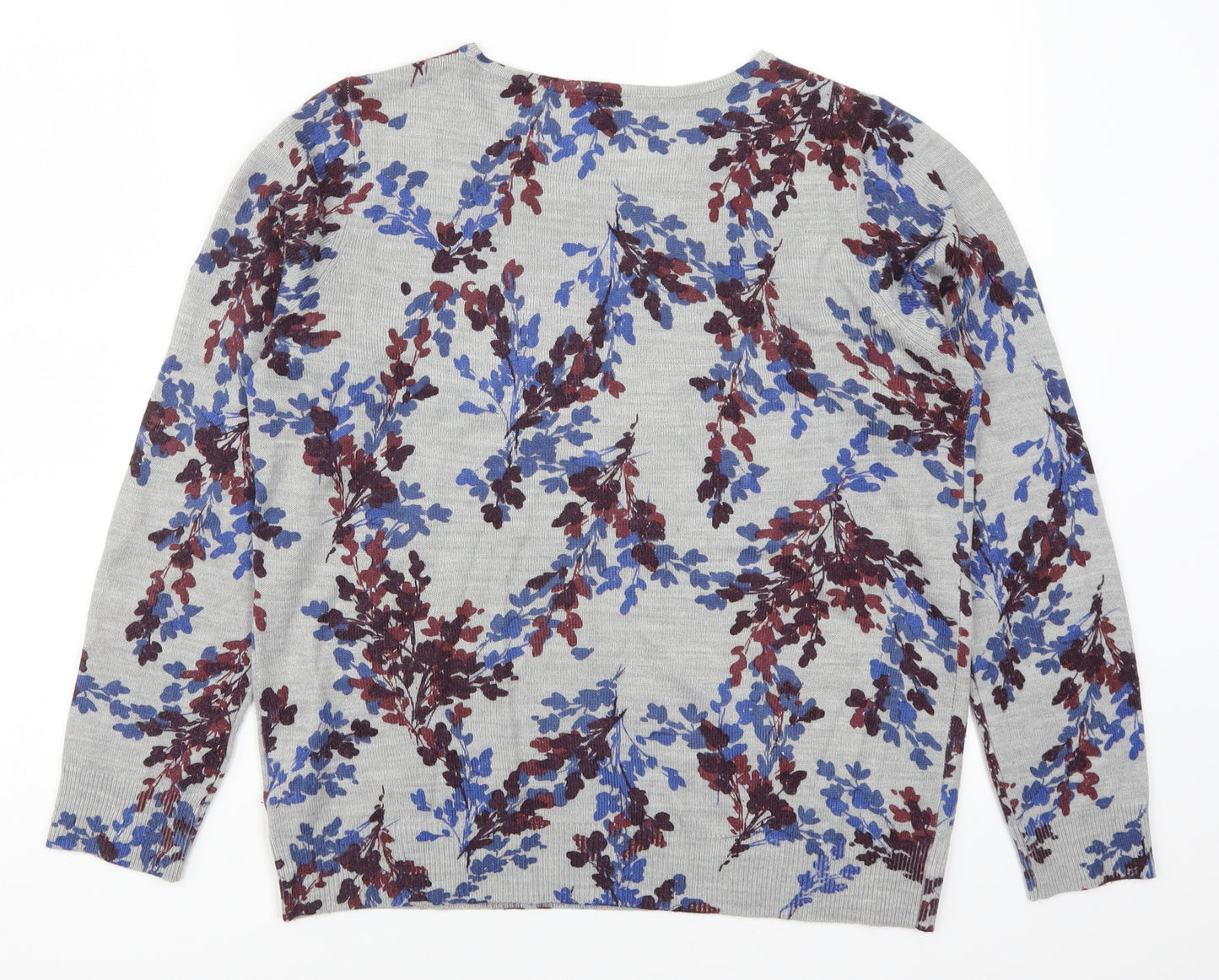 Debenhams Womens Grey Floral Knit Pullover Jumper Size 16  - Red and Blue