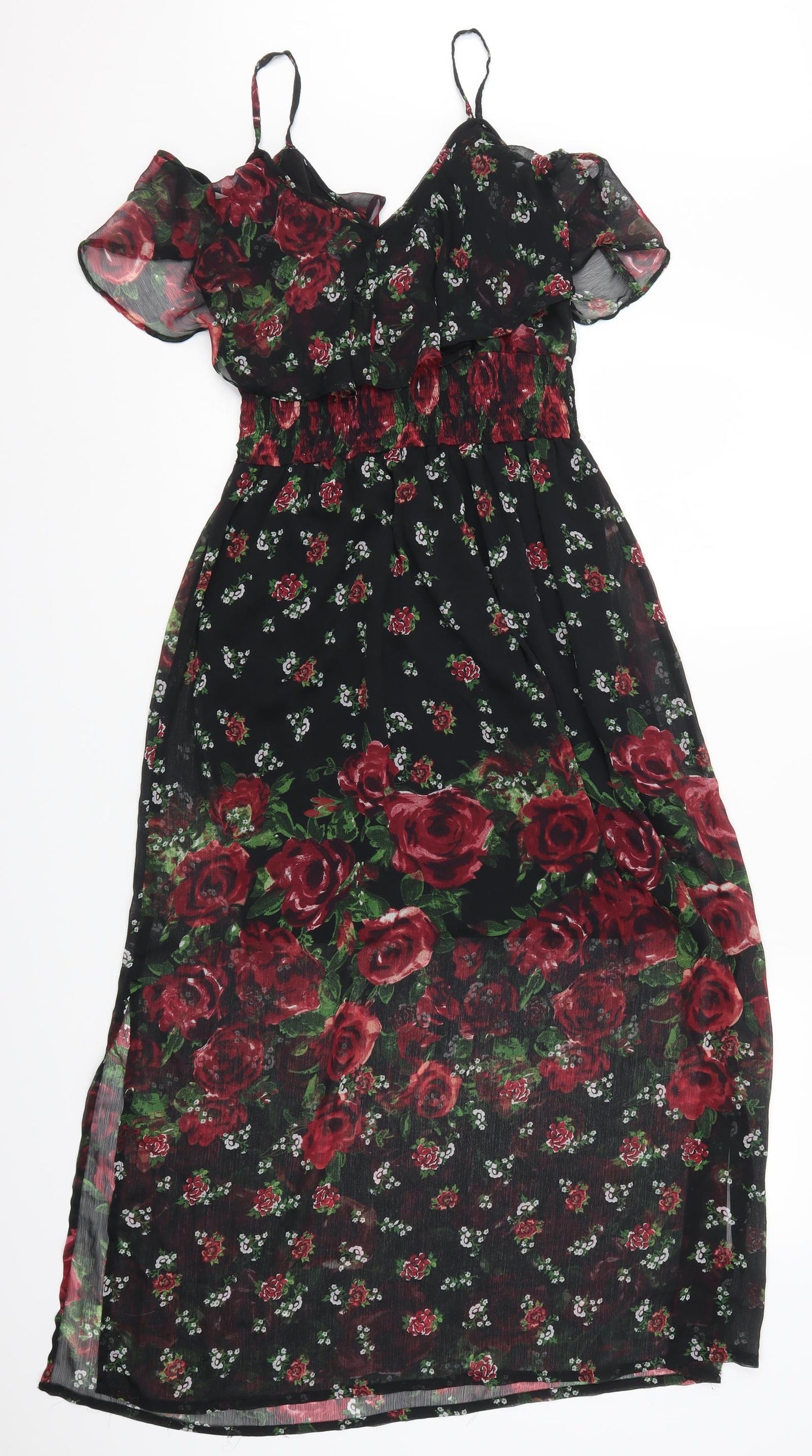 River Island Womens Black Floral  Maxi  Size 10  - Red Flowers