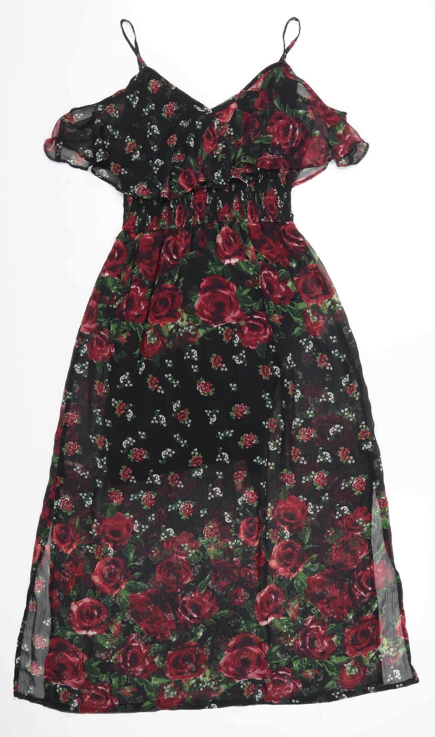 River Island Womens Black Floral  Maxi  Size 10  - Red Flowers