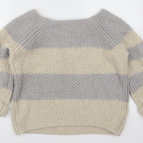 River Island Womens Grey Striped Knit Pullover Jumper Size 10