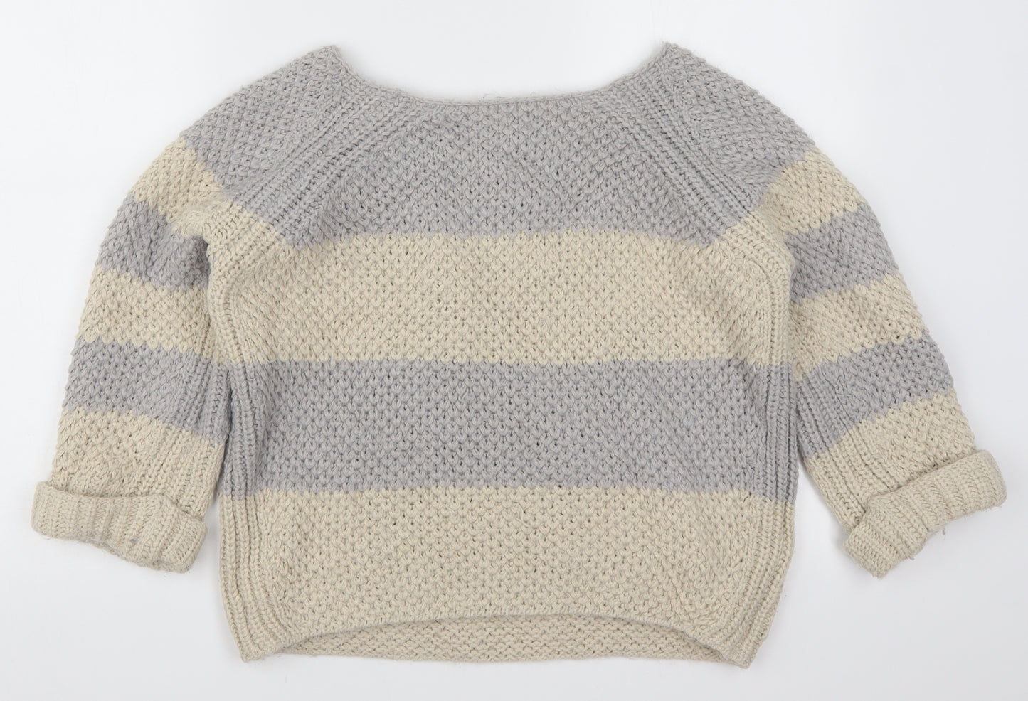 River Island Womens Grey Striped Knit Pullover Jumper Size 10