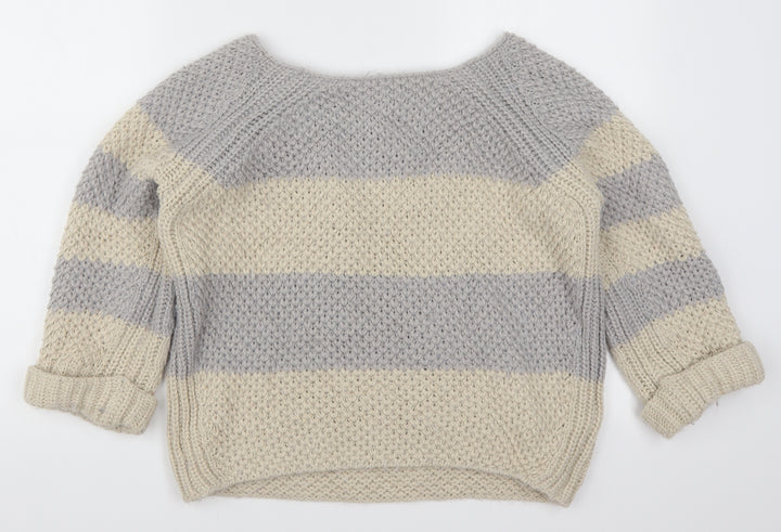 River Island Womens Grey Striped Knit Pullover Jumper Size 10