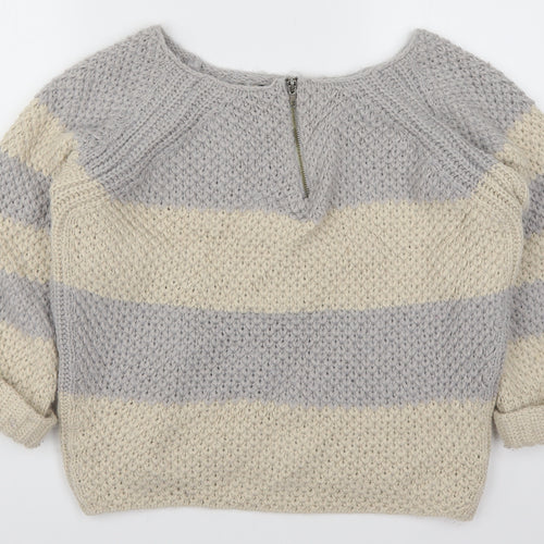 River Island Womens Grey Striped Knit Pullover Jumper Size 10
