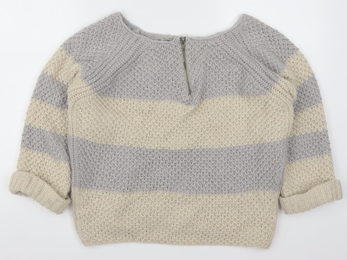River Island Womens Grey Striped Knit Pullover Jumper Size 10