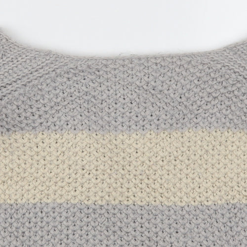 River Island Womens Grey Striped Knit Pullover Jumper Size 10