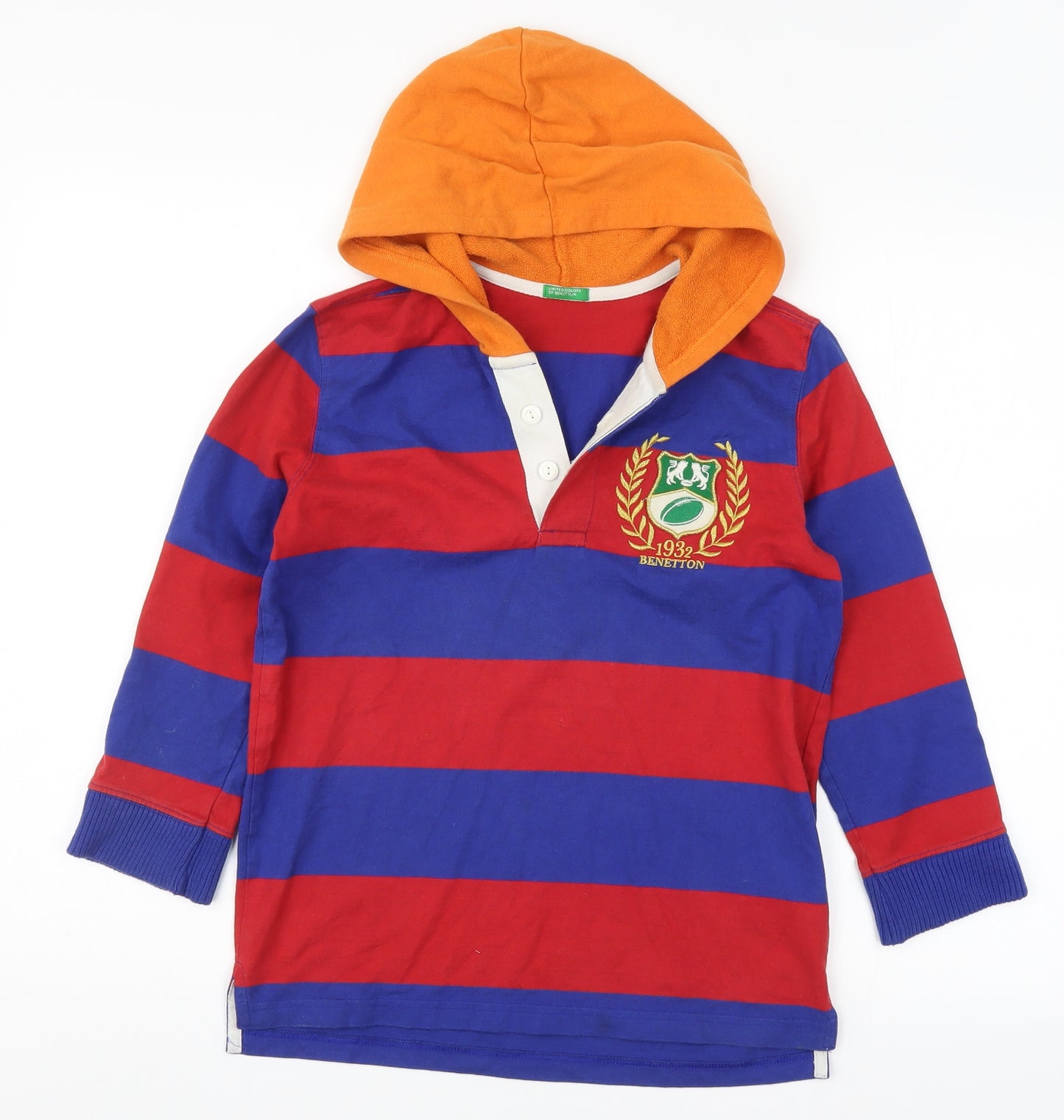 United Colors of Benetton Mens Multicoloured Striped  Pullover Hoodie Size XS  - Blue Red and Orange