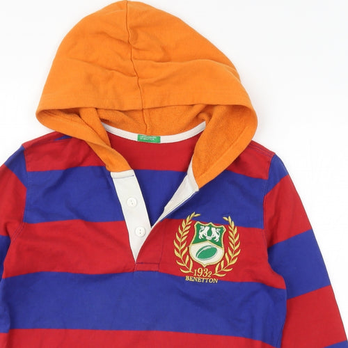 United Colors of Benetton Mens Multicoloured Striped  Pullover Hoodie Size XS  - Blue Red and Orange