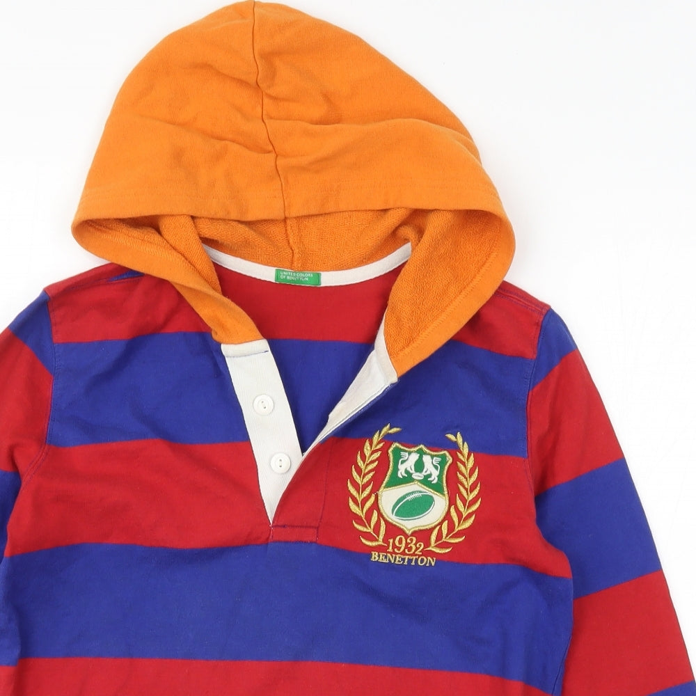 United Colors of Benetton Mens Multicoloured Striped  Pullover Hoodie Size XS  - Blue Red and Orange